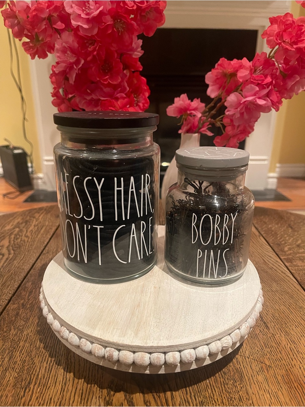 Rae Dunn Elastic Hair Bands & Bobby Pin Jar Set